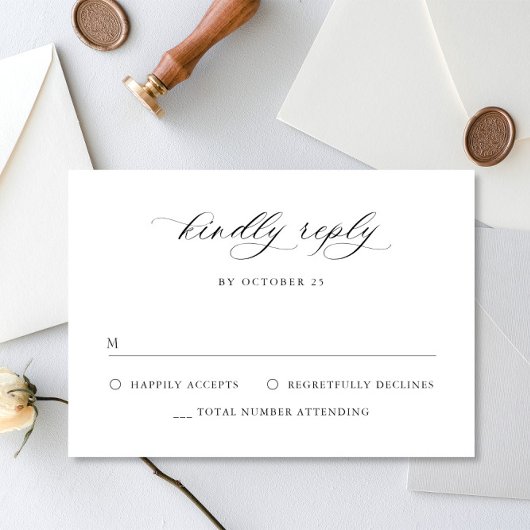 Elegante eenvoudige minimalistische kalligrafie zw RSVP kaartje