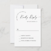 Elegante eenvoudige minimalistische kalligrafie zw RSVP kaartje (Voorkant)