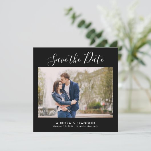 Elegante eenvoudige minimalistische moderne trouwf save the date (Staand voorkant)