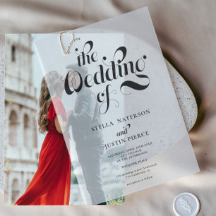 Elegante eenvoudige minimalistische retro bruiloft vellum uitnodigingen