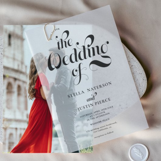 Elegante eenvoudige minimalistische retro bruiloft vellum uitnodigingen