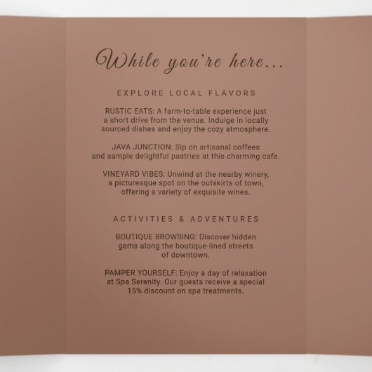 Elegante Eenvoudige Mocha Mousse met Monogram Brui Drieluik Programma (Binnenkant midden)