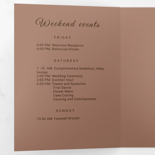 Elegante Eenvoudige Mocha Mousse met Monogram Huwe Drieluik Programma (Binnenzijde eerst)