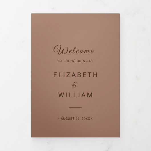 Elegante Eenvoudige Mocha Mousse met Monogram Huwe Drieluik Programma (Cover)