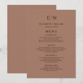 Elegante Eenvoudige Mocha Mousse met Monogram Huwe Menu (Voorkant / Achterkant)