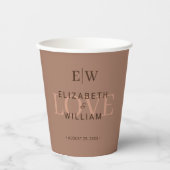Elegante Eenvoudige Mocha Mousse met Monogram Huwe Papieren Bekers (Voorkant)