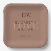 Elegante Eenvoudige Mocha Mousse met Monogram Huwe Papieren Bordje (Voorkant)