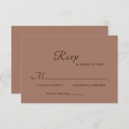 Elegante Eenvoudige Mocha Mousse met Monogram Huwe RSVP Kaartje