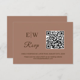 Elegante Eenvoudige Mocha Mousse met Monogram Huwe RSVP Kaartje