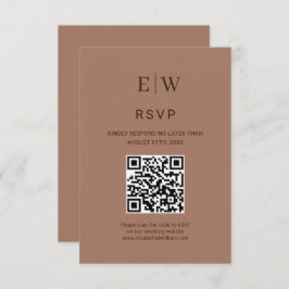 Elegante Eenvoudige Mocha Mousse met Monogram Huwe RSVP Kaartje