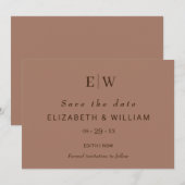 Elegante Eenvoudige Mocha Mousse met Monogram Huwe Save The Date (Voorkant / Achterkant)