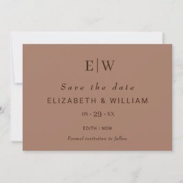 Elegante Eenvoudige Mocha Mousse met Monogram Huwe Save The Date
