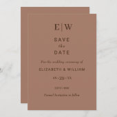 Elegante Eenvoudige Mocha Mousse met Monogram Huwe Save The Date (Voorkant / Achterkant)