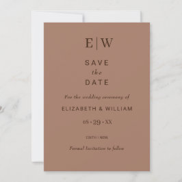 Elegante Eenvoudige Mocha Mousse met Monogram Huwe Save The Date