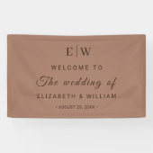Elegante Eenvoudige Mocha Mousse met Monogram Huwe Spandoek (Horizontaal)