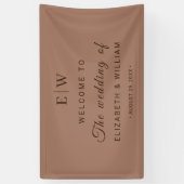 Elegante Eenvoudige Mocha Mousse met Monogram Huwe Spandoek (Verticaal)
