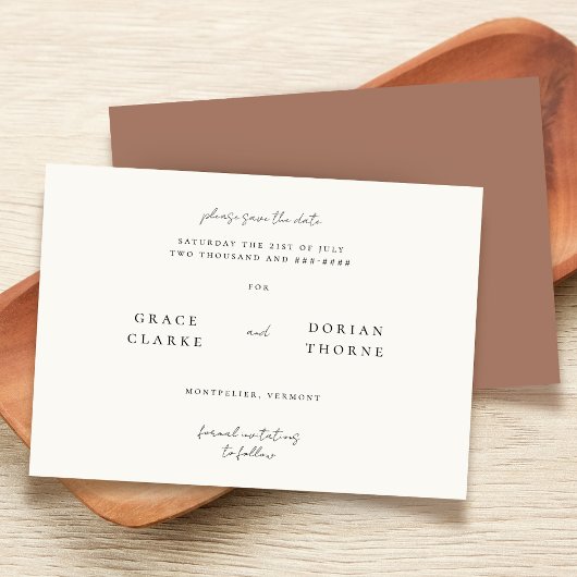 Elegante Eenvoudige Mocha Mousse Rustieke Neutrale Save The Date