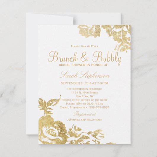 Elegante Eenvoudige Moderne Bloemen Gouden Brunch  Kaart (Voorkant)