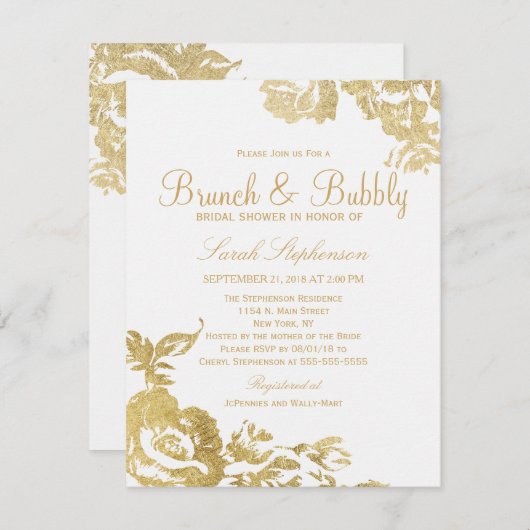 Elegante Eenvoudige Moderne Bloemen Gouden Brunch  Kaart (Voorkant / Achterkant)