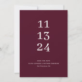 Elegante eenvoudige moderne bordeauxrode minimalis save the date (Voorkant)