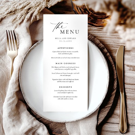 Elegante eenvoudige moderne bruiloft diner menu