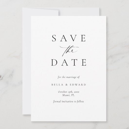 Elegante eenvoudige moderne bruiloft save the date (Voorkant)