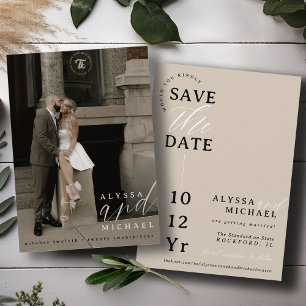 Elegante eenvoudige moderne champagne tan foto bru save the date