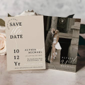 Elegante eenvoudige moderne champagne tan foto bru save the date