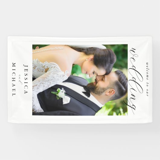 Elegante eenvoudige moderne foto bruiloft welkom spandoek (Horizontaal)