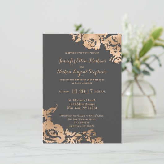 Elegante Eenvoudige Moderne Goud Grijs Bloemen Huw Kaart (Staand voorkant)