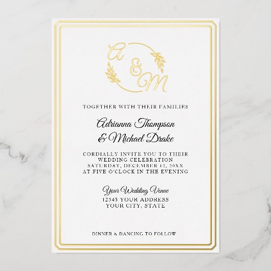 Elegante eenvoudige moderne gouden folie bruiloft folie uitnodiging (Voorkant)