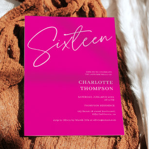 Elegante eenvoudige moderne hot roze foto Sweet 16 Kaart