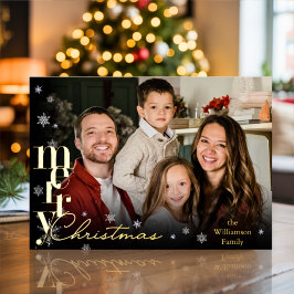 Elegante Eenvoudige moderne Minimal Familie Foto Folie Feestdagenkaart