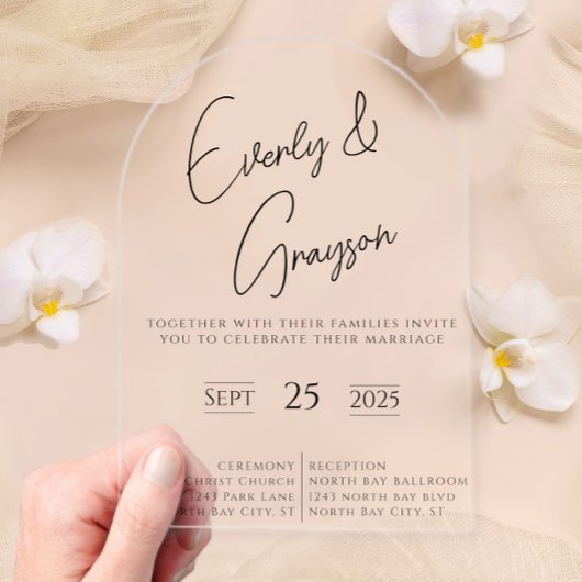 Elegante eenvoudige moderne minimalistische bruilo acryl uitnodigingen