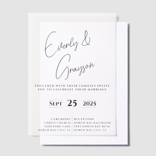 Elegante eenvoudige moderne minimalistische bruilo vellum uitnodigingen (Offset)