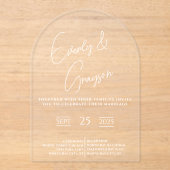 Elegante eenvoudige moderne minimalistische witte  acryl uitnodigingen (Voorkant)