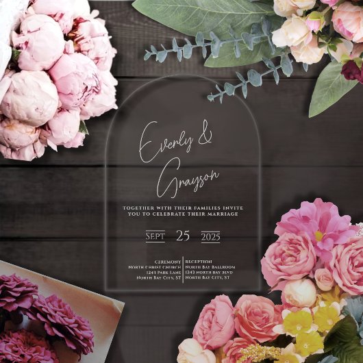 Elegante eenvoudige moderne minimalistische witte  acryl uitnodigingen