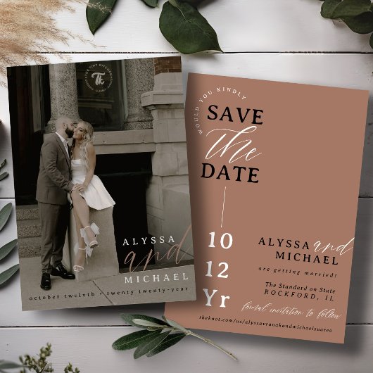 Elegante Eenvoudige Moderne Mocha Mousse Fotobruil Save The Date