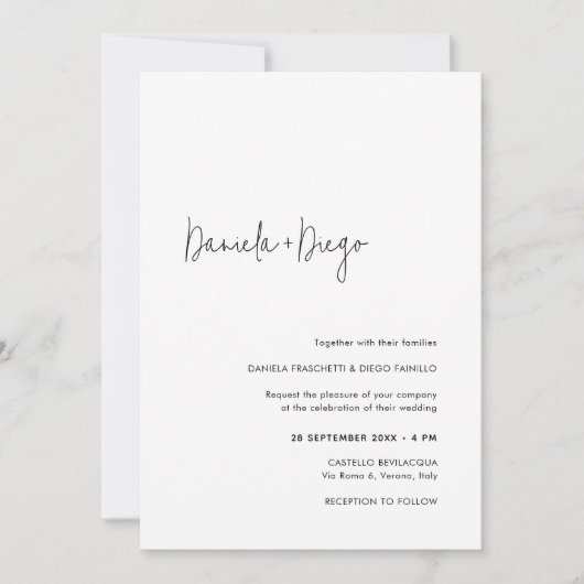 Elegante Eenvoudige Moderne QR Code RSVP Bruiloft Kaart (Voorkant)