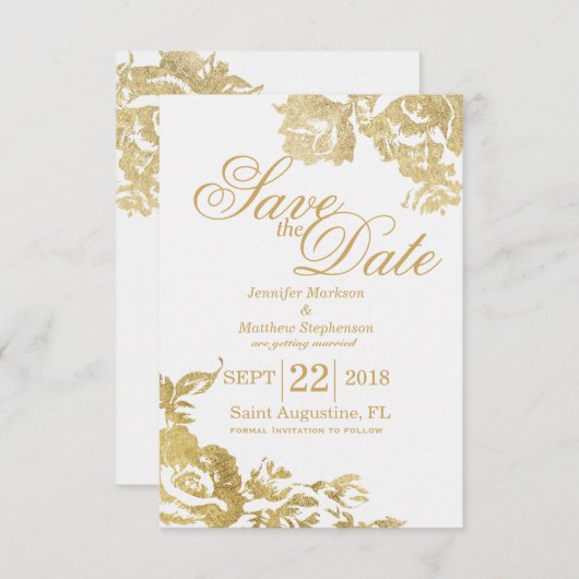 Elegante Eenvoudige Moderne Roos Bloem Goud Datum  Kaart (Voorkant / Achterkant)