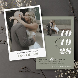 Elegante eenvoudige moderne Sage Green 2 foto brui Save The Date