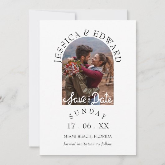 Elegante Eenvoudige Moderne Script Foto Bewaar De Kaart (Voorkant)