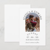 Elegante Eenvoudige Moderne Script Foto Bewaar De Save The Date (Voorkant / Achterkant)