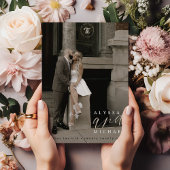 Elegante Eenvoudige Moderne Witte Script Foto Huwe Save The Date