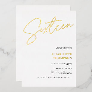 Elegante eenvoudige moderne witte Sweet 16 goud Folie Uitnodiging