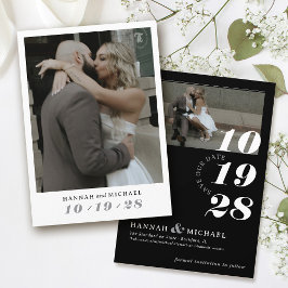 Elegante eenvoudige moderne zwart wit 2 foto bruil save the date
