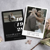 Elegante eenvoudige moderne zwart wit 2 foto bruil save the date