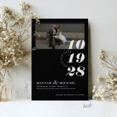 Elegante eenvoudige moderne zwart wit 2 foto bruil save the date