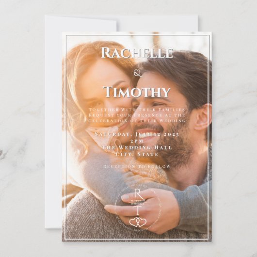 Elegante Eenvoudige Mongoram Kleur Fotobruiloft Kaart (Voorkant)