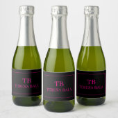 Elegante Eenvoudige Monogram Beginletters Moussere Sparkling Wijnetiket (Flessen)